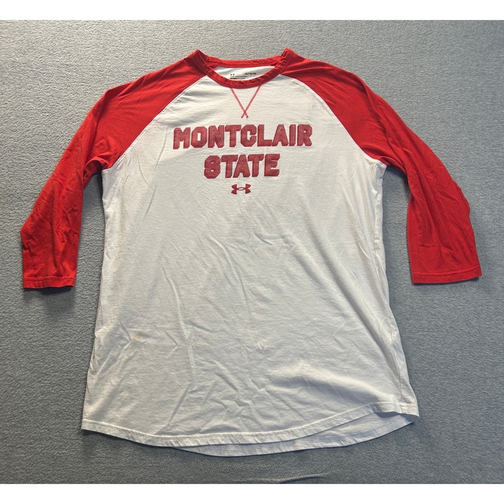 Under Armour Montclair State  Baseball T-Shirt Mens‎ XL Red White 3/4 Sleeve Tee